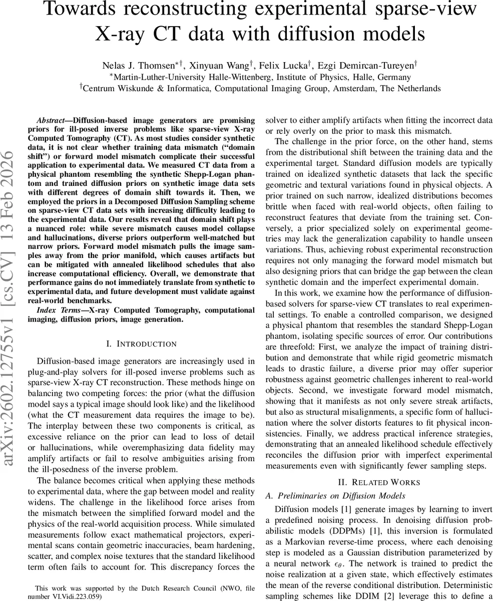 Towards reconstructing experimental sparse-view X-ray CT data with diffusion models