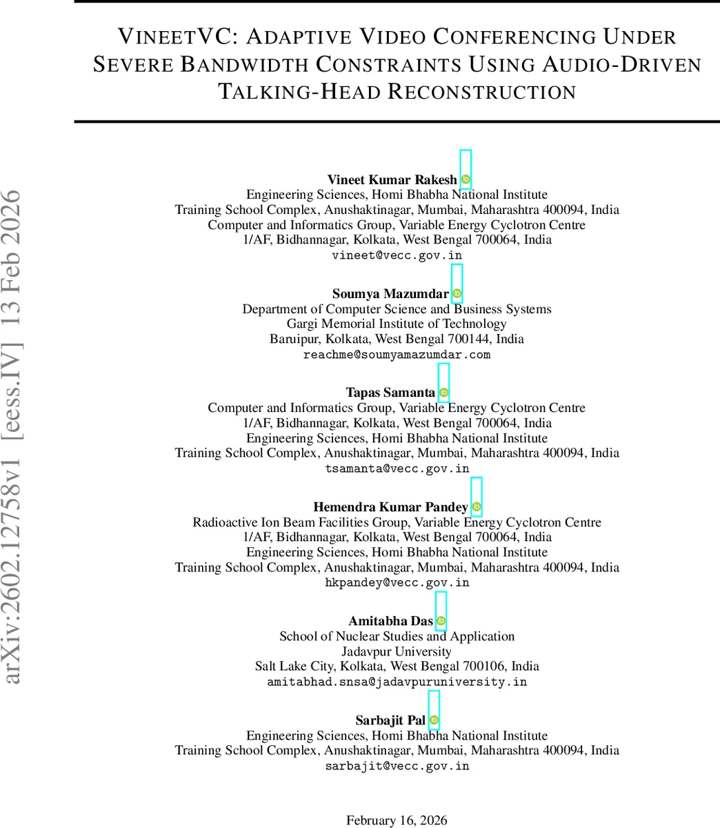 VineetVC: Adaptive Video Conferencing Under Severe Bandwidth Constraints Using Audio-Driven Talking-Head Reconstruction