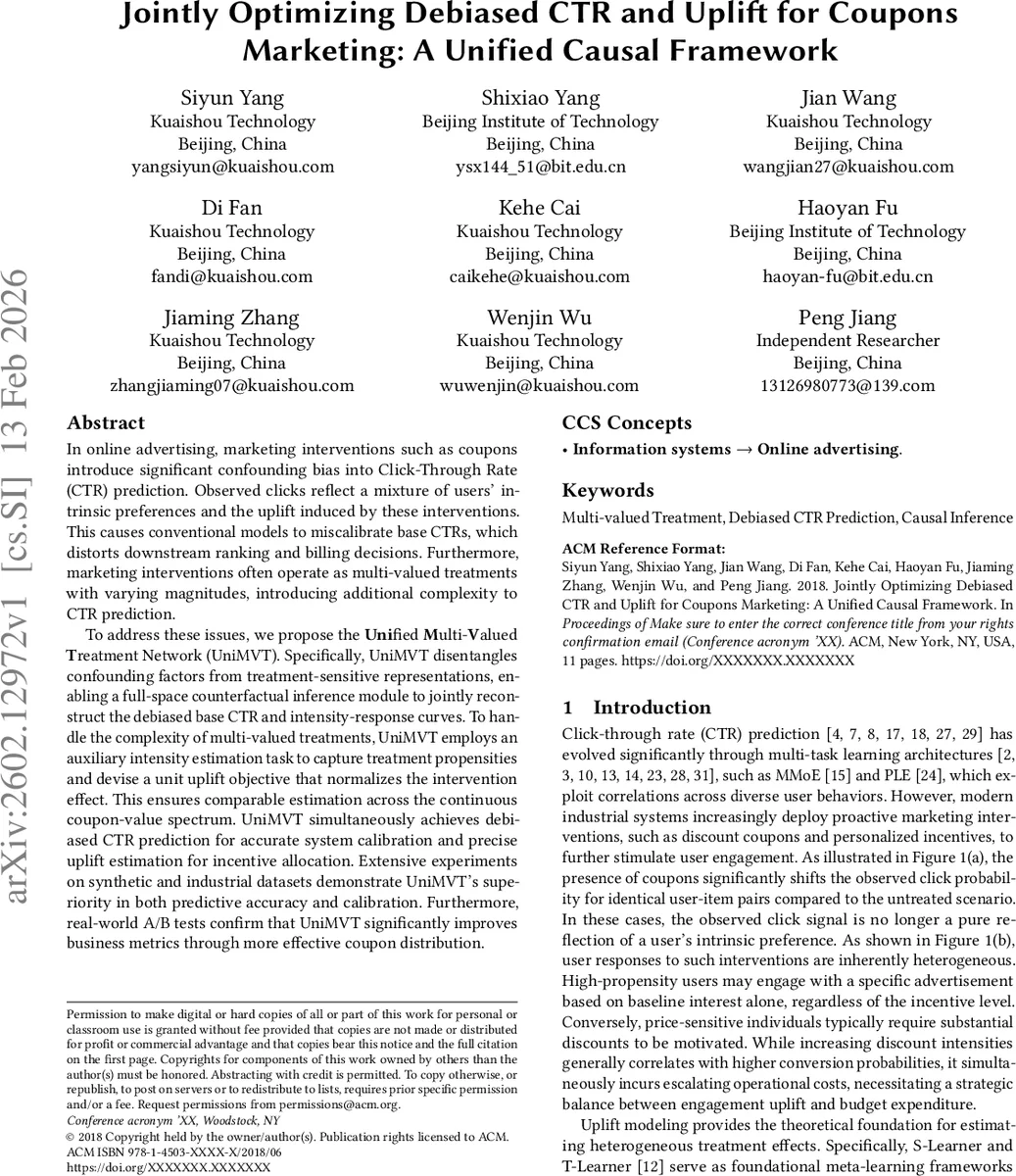 Jointly Optimizing Debiased CTR and Uplift for Coupons Marketing: A Unified Causal Framework