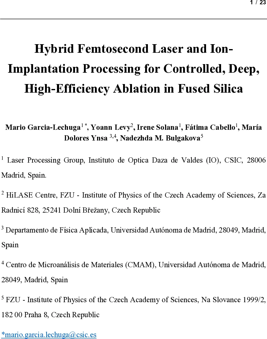 Hybrid Femtosecond Laser and Ion-Implantation Processing for Controlled, Deep, High-Efficiency Ablation in Fused Silica