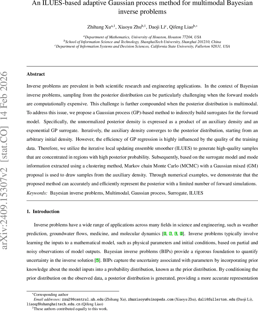 An ILUES-based adaptive Gaussian process method for multimodal Bayesian inverse problems