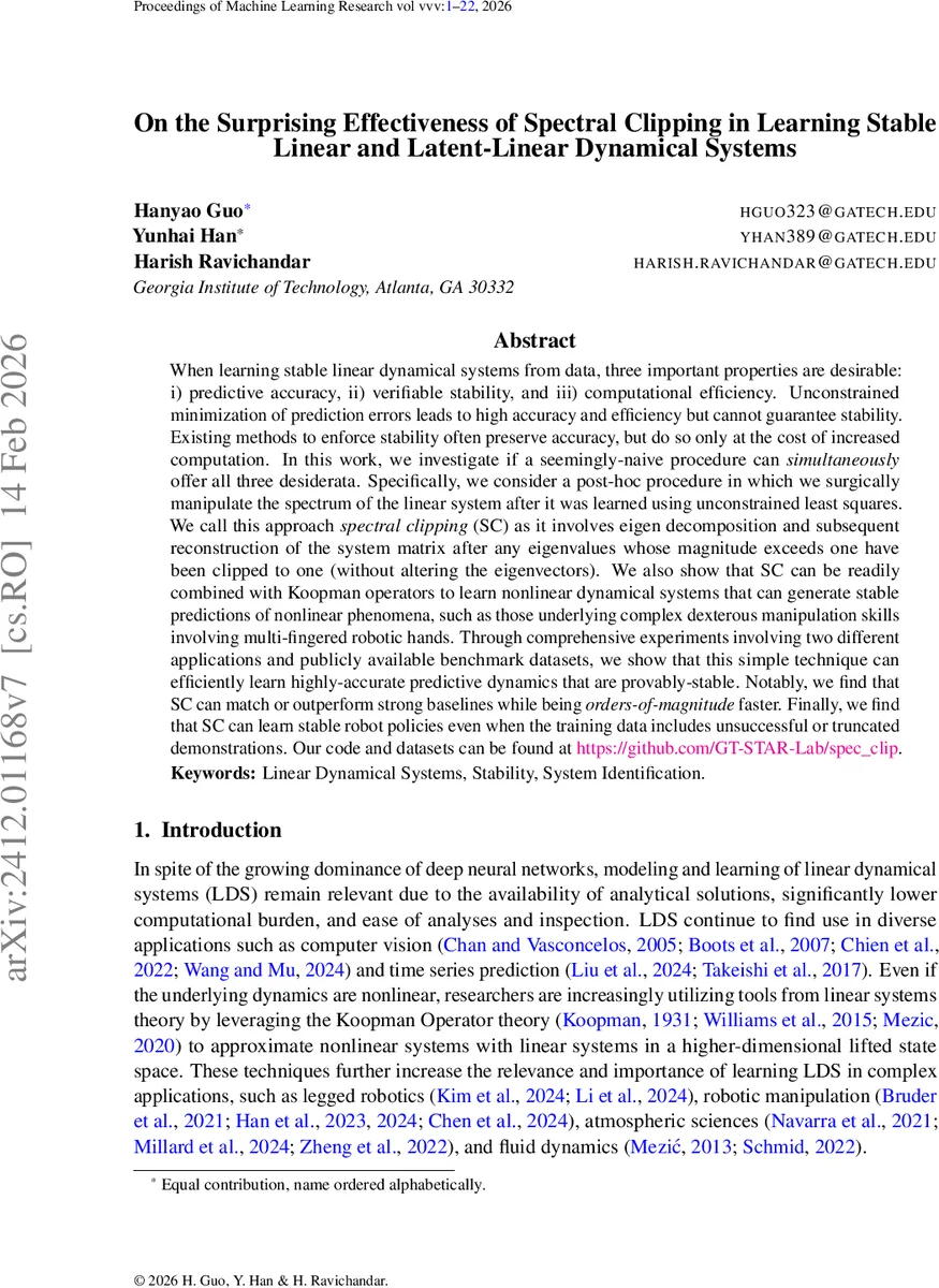 On the Surprising Effectiveness of Spectral Clipping in Learning Stable Linear and Latent-Linear Dynamical Systems