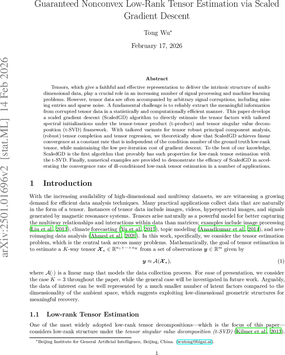 Guaranteed Nonconvex Low-Rank Tensor Estimation via Scaled Gradient Descent