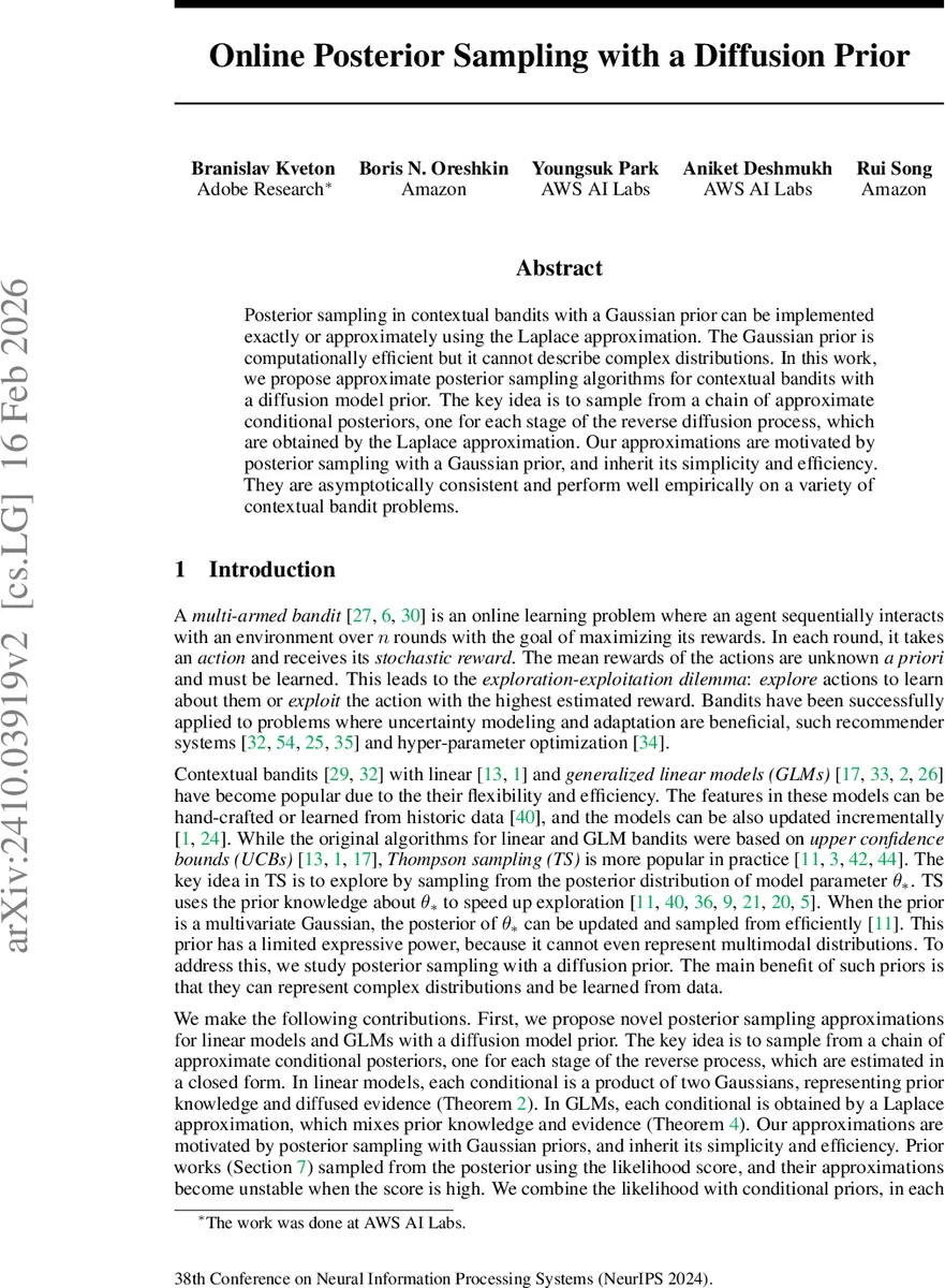 Online Posterior Sampling with a Diffusion Prior
