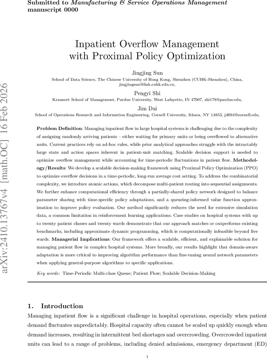 Inpatient Overflow Management with Proximal Policy Optimization