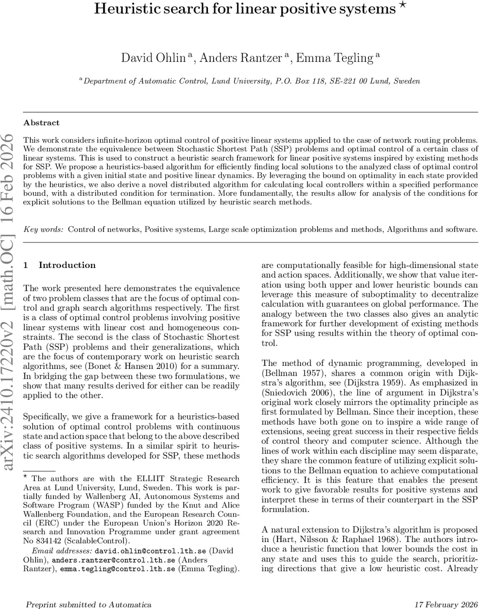 Heuristic Search for Linear Positive Systems