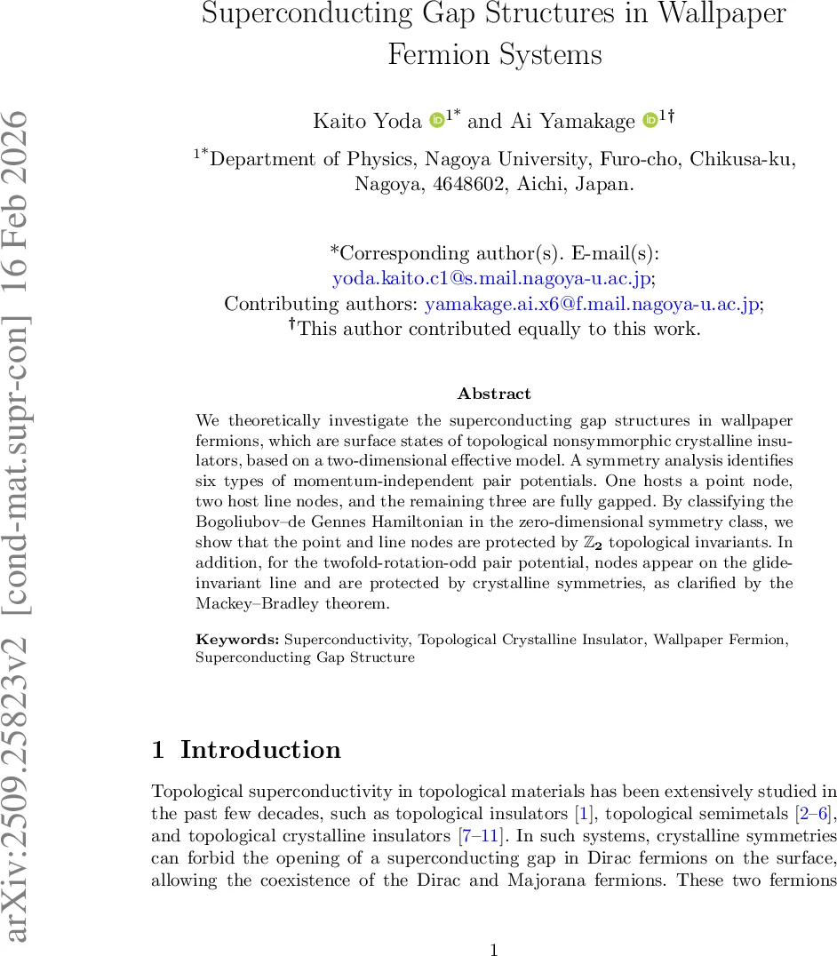 Superconducting Gap Structures in Wallpaper Fermion Systems