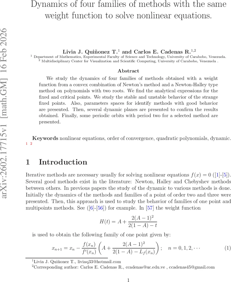 Dynamics of four families of methods with the same weight function to solve nonlinear equations