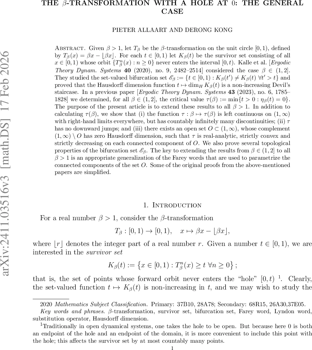 The $β$-transformation with a hole at $0$: the general case