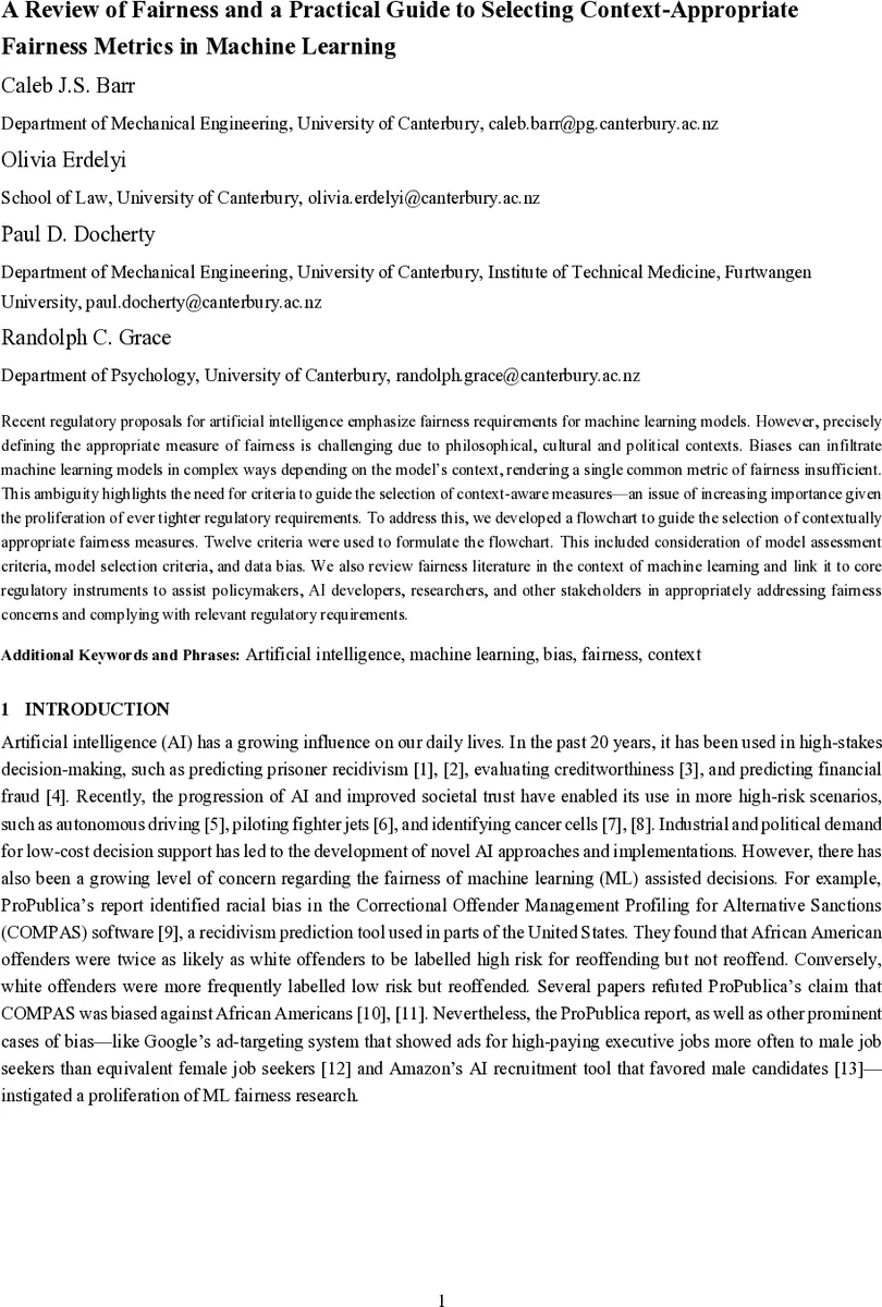 A Review of Fairness and A Practical Guide to Selecting Context-Appropriate Fairness Metrics in Machine Learning