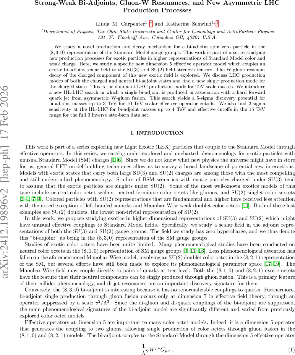 Strong-Weak Bi-Adjoints, Gluon-W resonances, and new asymmetric LHC production processes