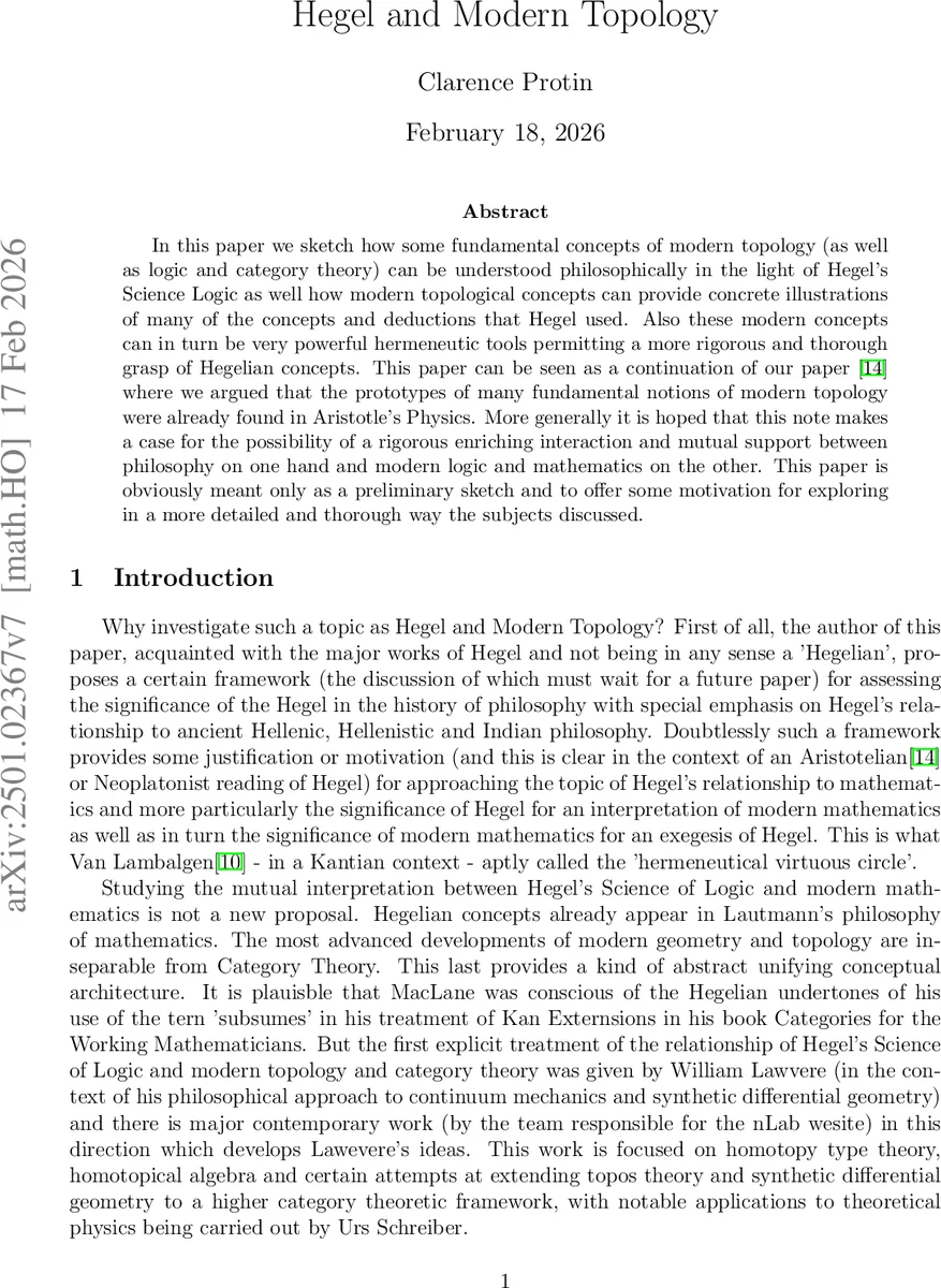 Hegel and Modern Topology