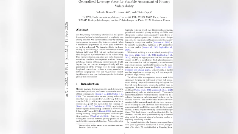Generalized Leverage Score for Scalable Assessment of Privacy Vulnerability