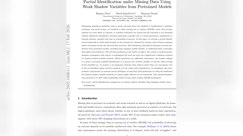 Partial Identification under Missing Data Using Weak Shadow Variables from Pretrained Models