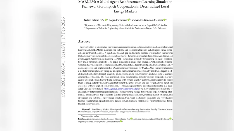 MARLEM: A Multi-Agent Reinforcement Learning Simulation Framework for Implicit Cooperation in Decentralized Local Energy Markets