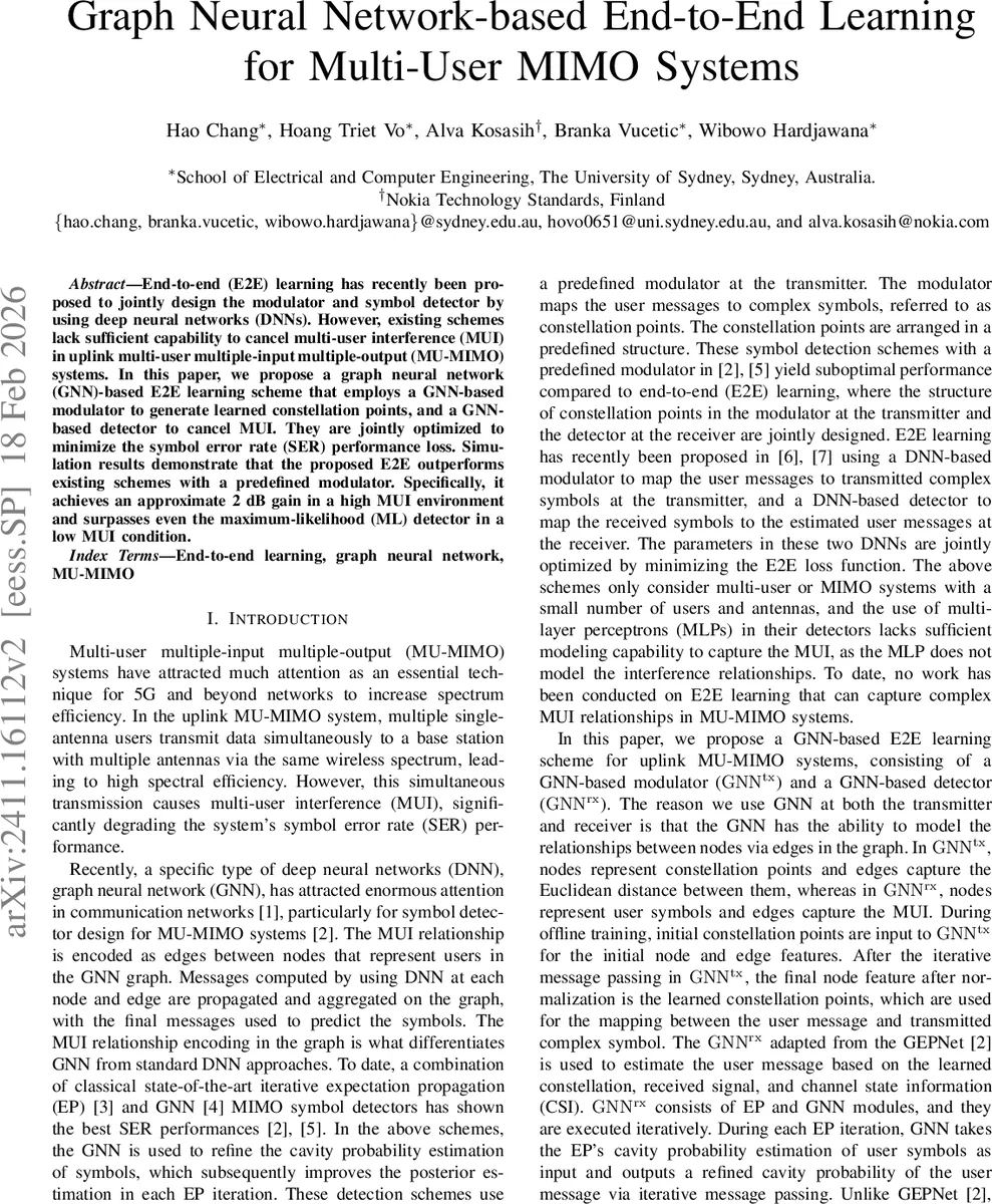 Graph Neural Network-based End-to-End Learning for Multi-User MIMO Systems