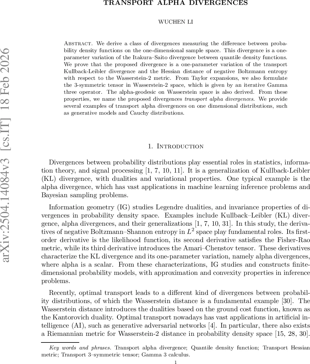 Transport alpha divergences