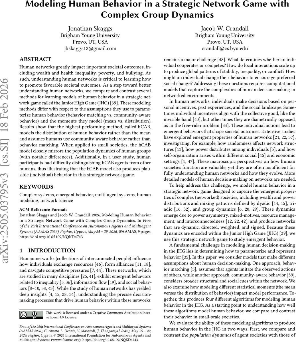 Modeling Human Behavior in a Strategic Network Game with Complex Group Dynamics