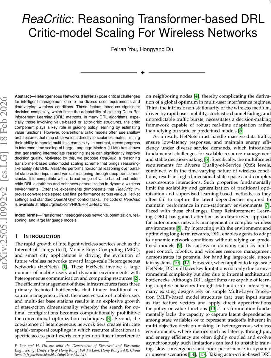 ReaCritic: Reasoning Transformer-based DRL Critic-model Scaling For Wireless Networks