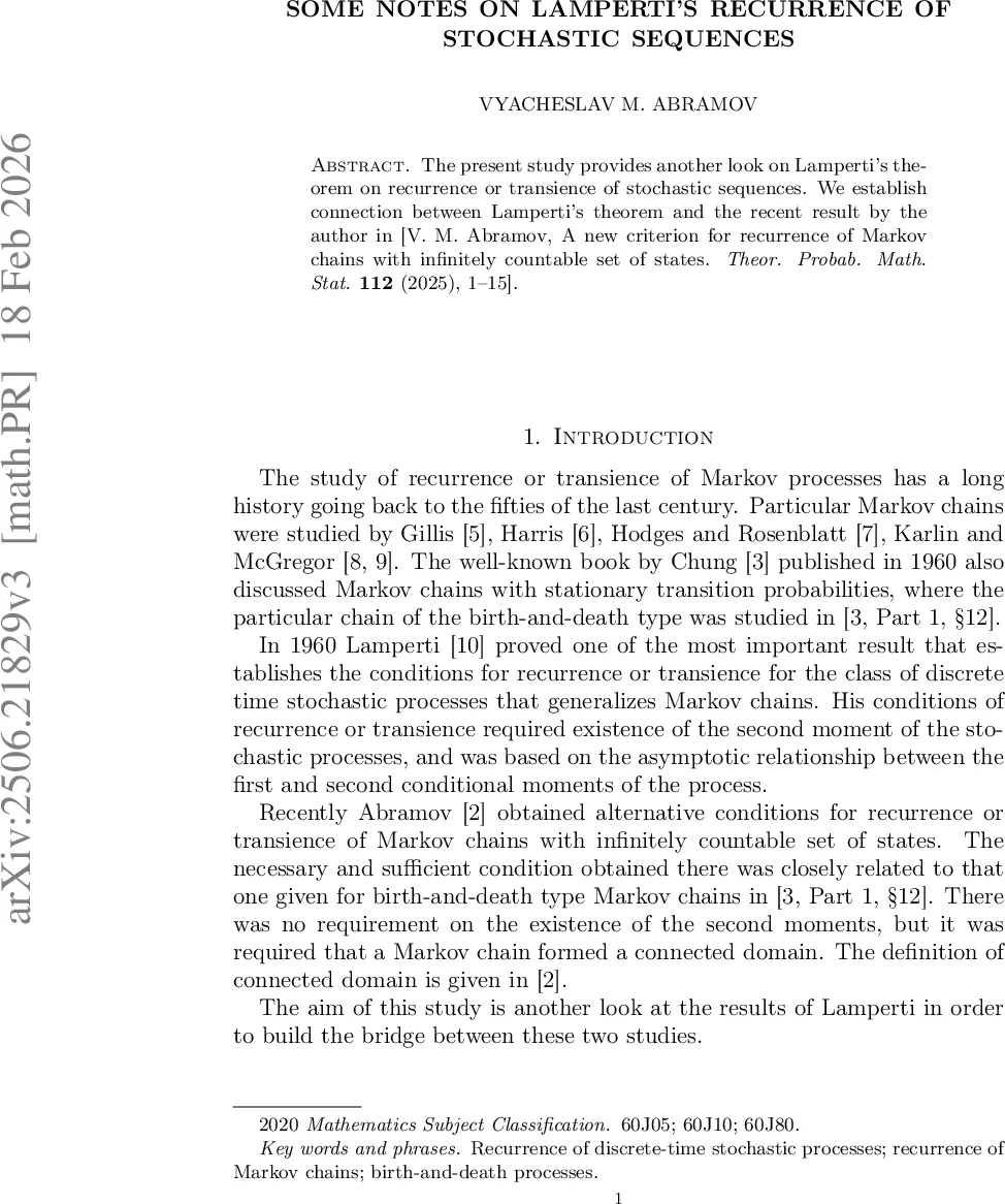 Some notes on Lamperti's recurrence of stochastic sequences
