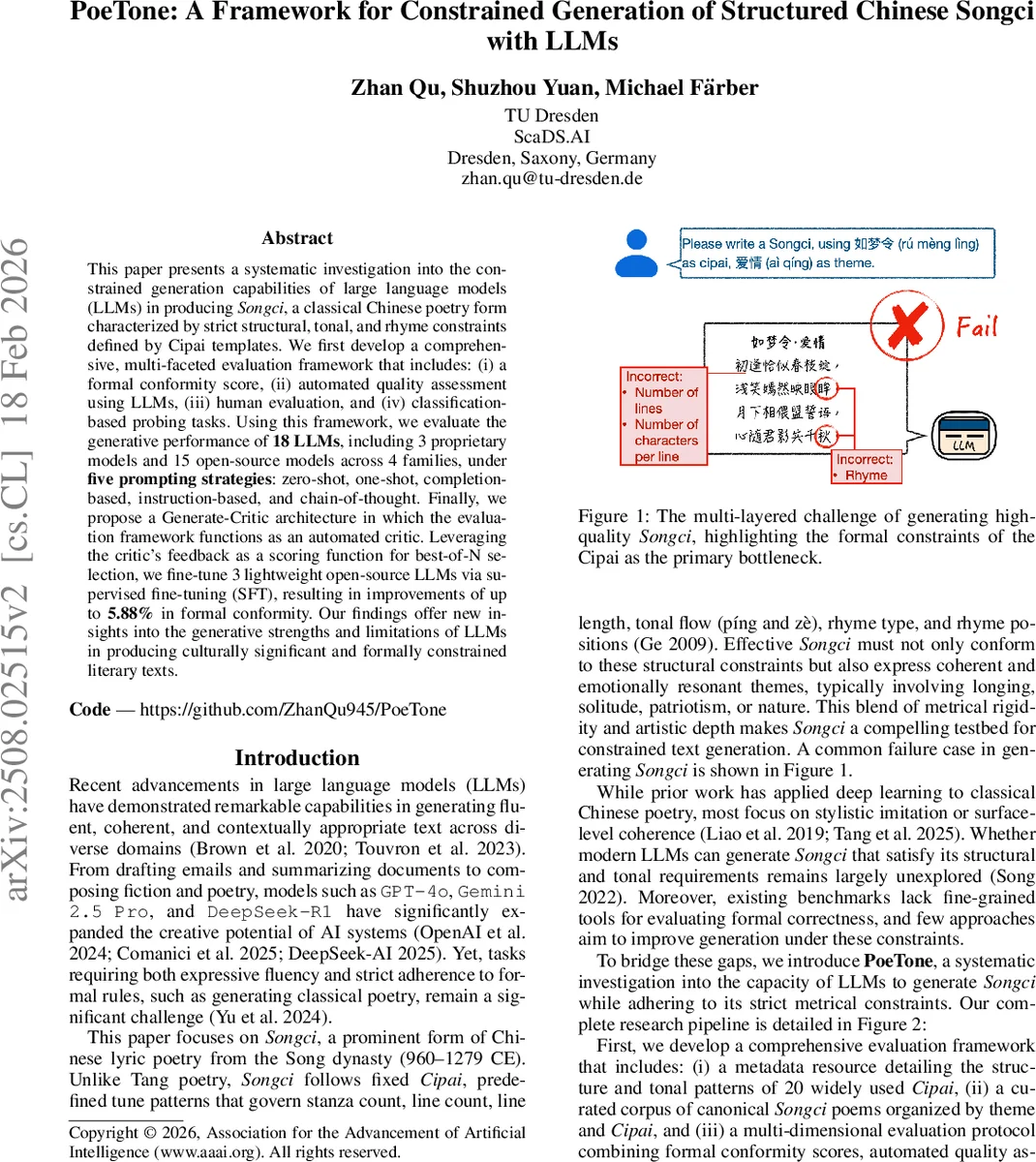 PoeTone: A Framework for Constrained Generation of Structured Chinese Songci with LLMs
