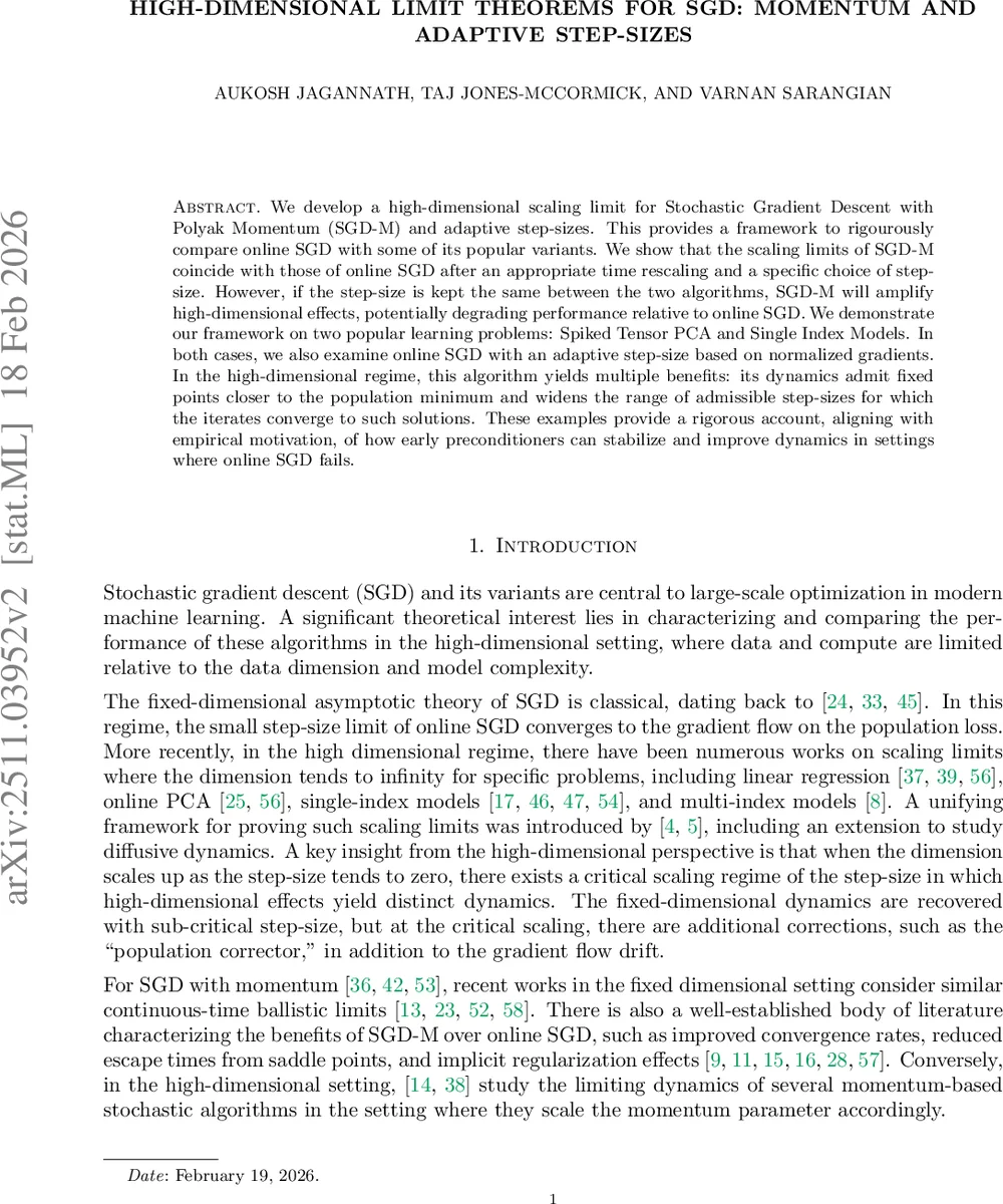 High-dimensional limit theorems for SGD: Momentum and Adaptive Step-sizes