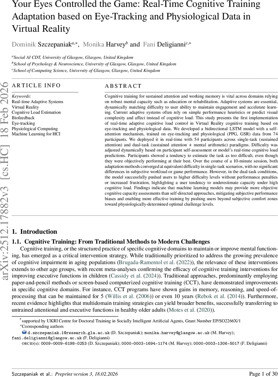 Your Eyes Controlled the Game: Real-Time Cognitive Training Adaptation based on Eye-Tracking and Physiological Data in Virtual Reality