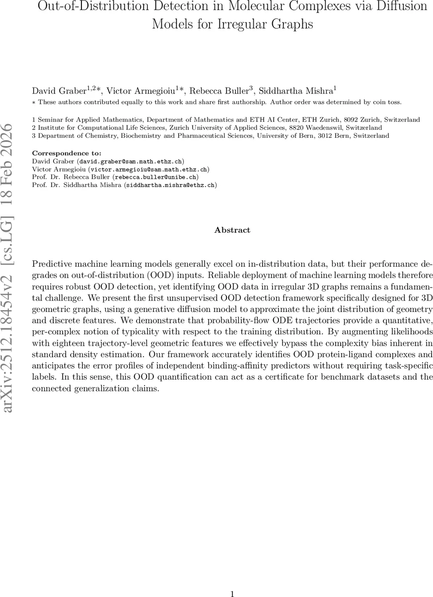 Out-of-Distribution Detection in Molecular Complexes via Diffusion Models for Irregular Graphs
