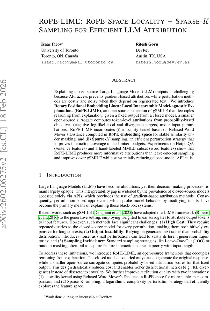 RoPE-LIME: RoPE-Space Locality + Sparse-K Sampling for Efficient LLM Attribution