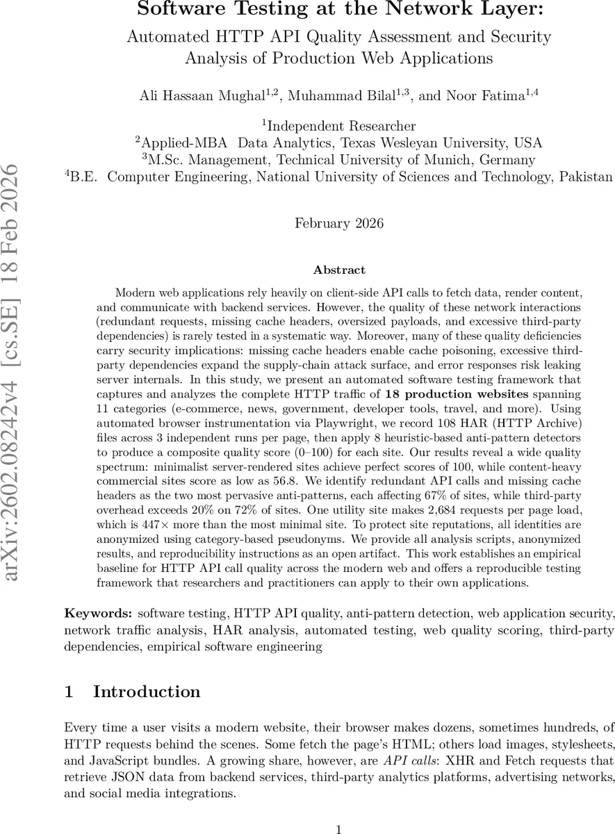 Software Testing at the Network Layer: Automated HTTP API Quality Assessment and Security Analysis of Production Web Applications