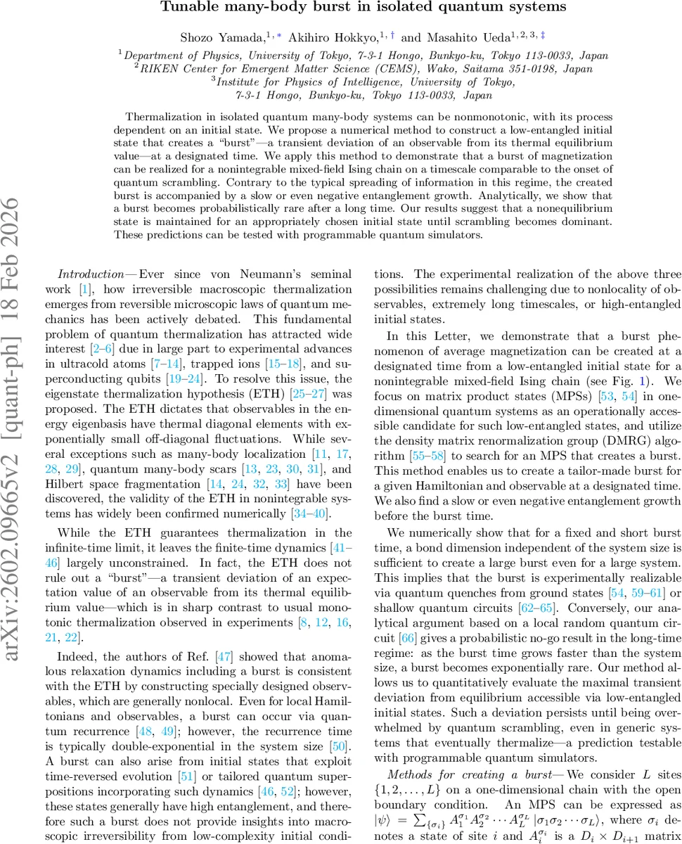 Tunable many-body burst in isolated quantum systems
