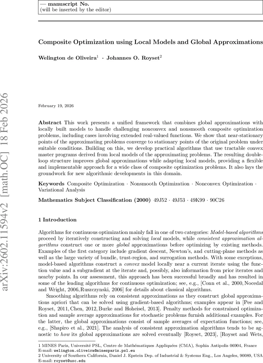 Composite Optimization using Local Models and Global Approximations