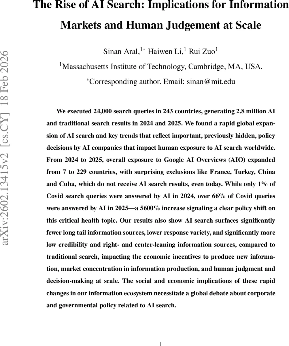 The Rise of AI Search: Implications for Information Markets and Human Judgement at Scale