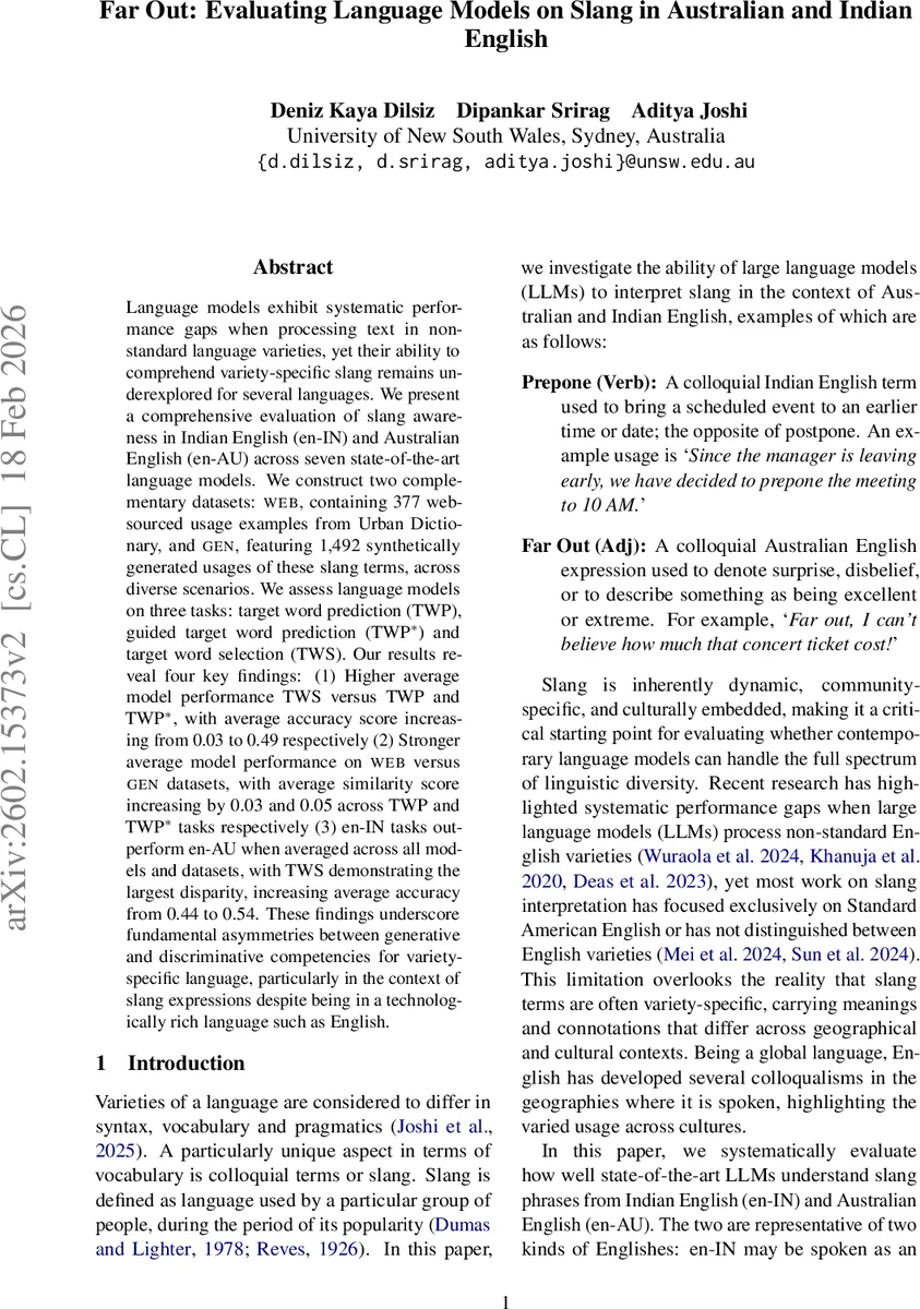 Far Out: Evaluating Language Models on Slang in Australian and Indian English
