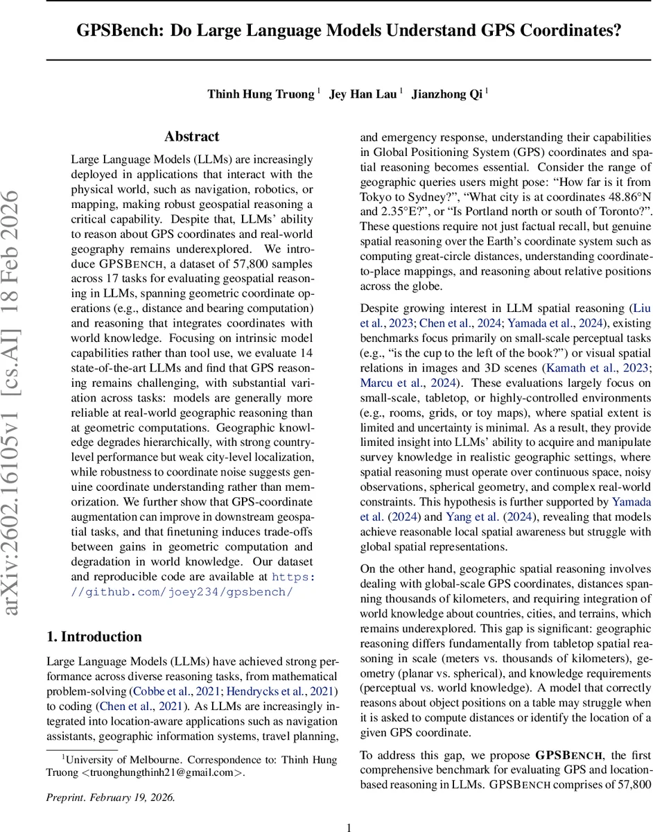 GPSBench: Do Large Language Models Understand GPS Coordinates?