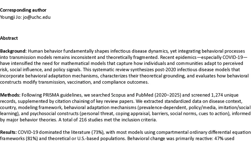 Behavioral change models for infectious disease transmission: a systematic review (2020-2025)