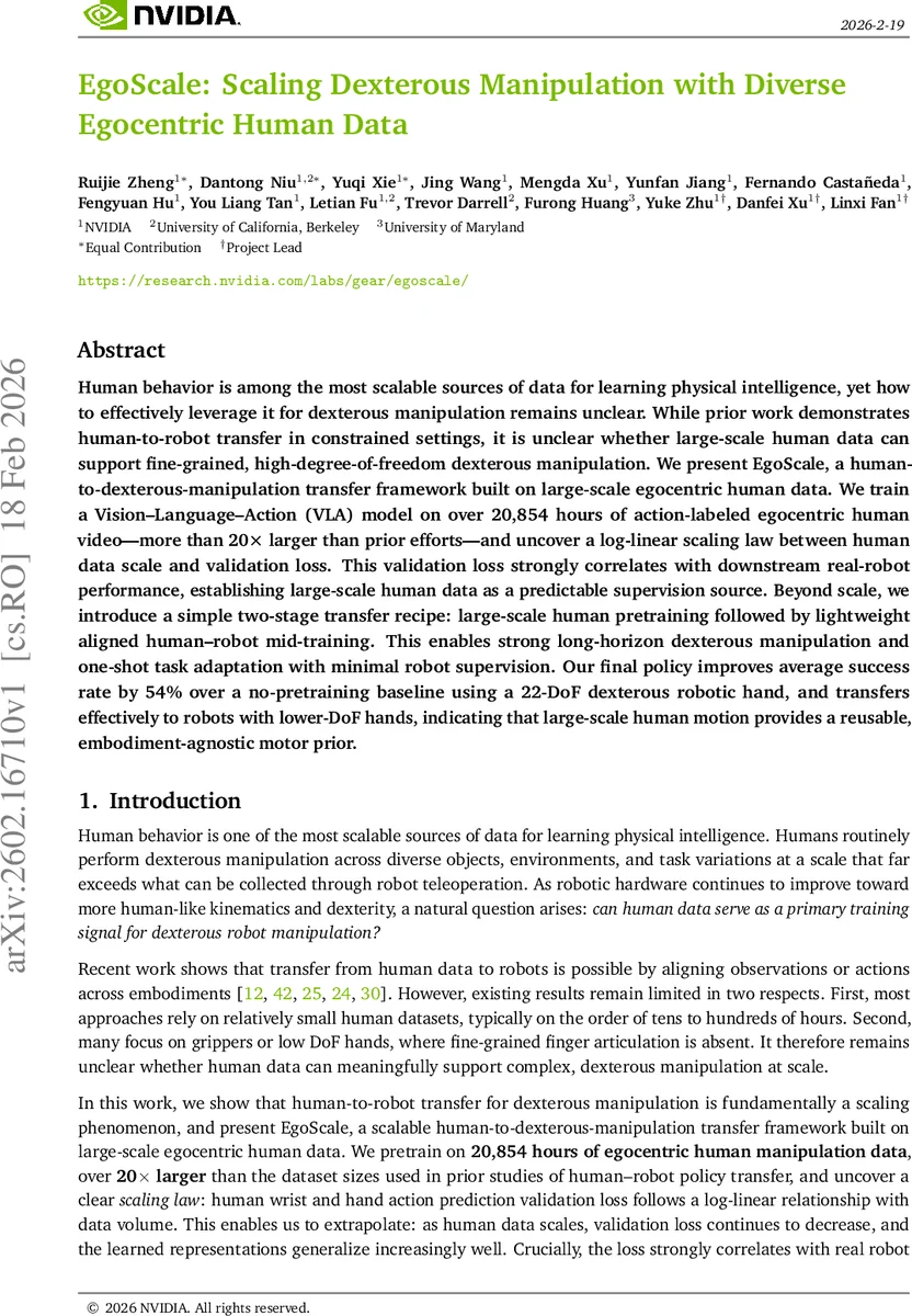 EgoScale: Scaling Dexterous Manipulation with Diverse Egocentric Human Data