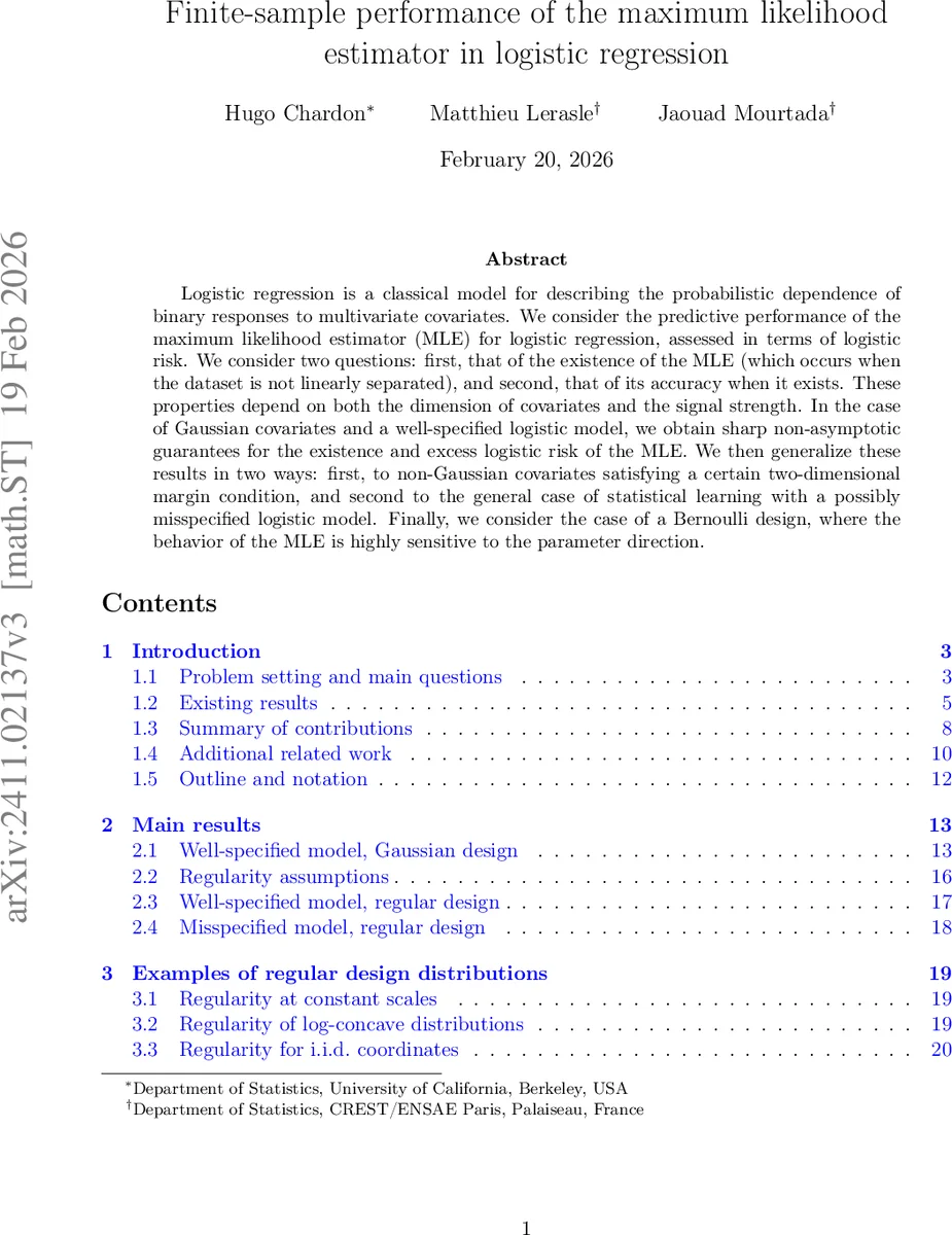 Finite-sample performance of the maximum likelihood estimator in logistic regression