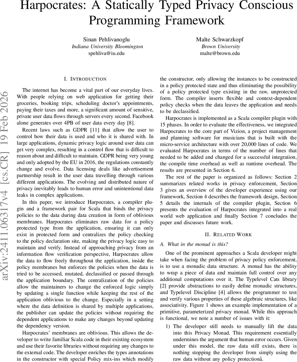 Harpocrates: A Statically Typed Privacy Conscious Programming Framework