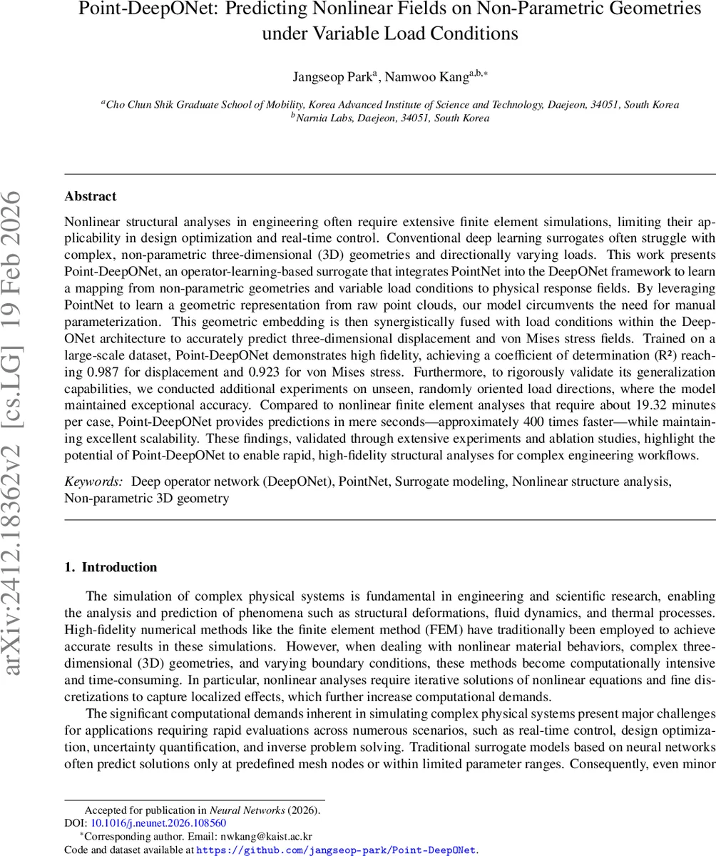 Point-DeepONet: Predicting Nonlinear Fields on Non-Parametric Geometries under Variable Load Conditions