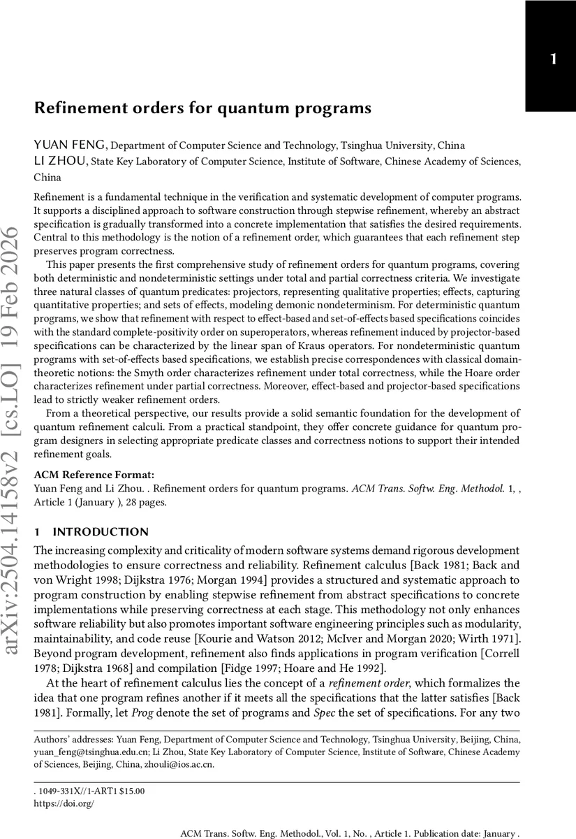 Refinement orders for quantum programs