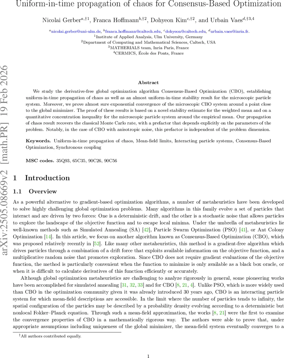 Uniform-in-time propagation of chaos for Consensus-Based Optimization