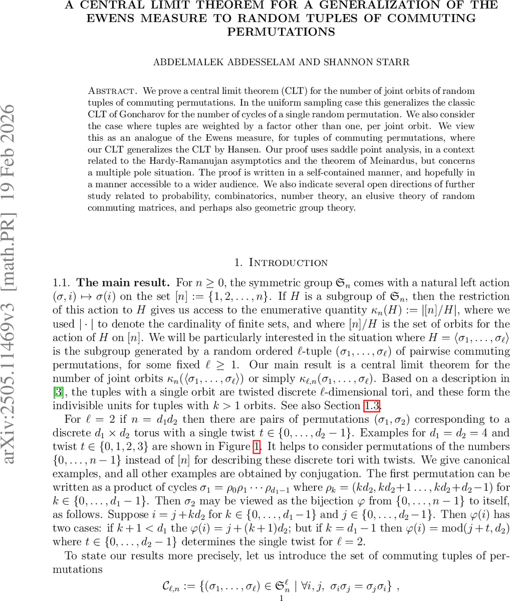 A central limit theorem for a generalization of the Ewens measure to random tuples of commuting permutations