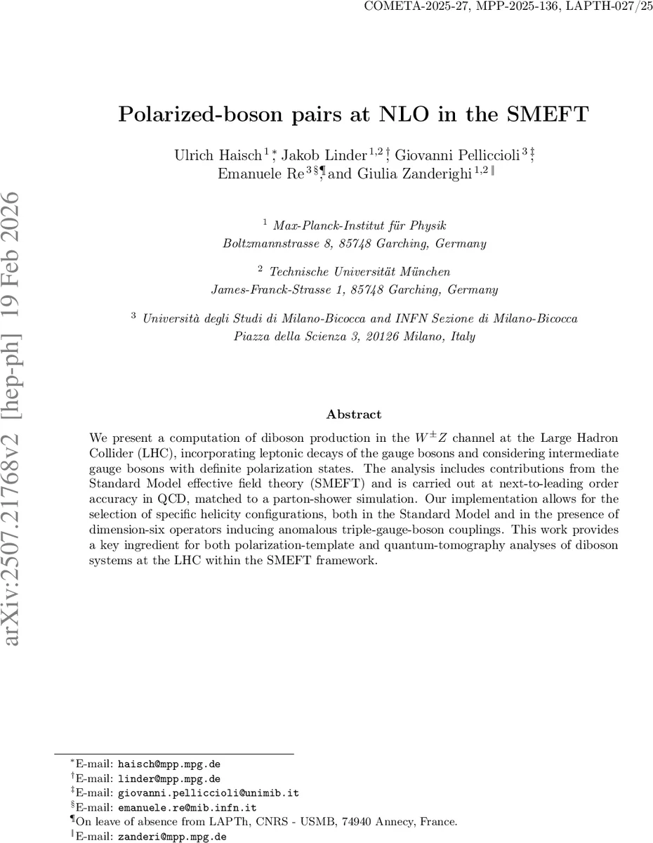 Polarized-boson pairs at NLO in the SMEFT