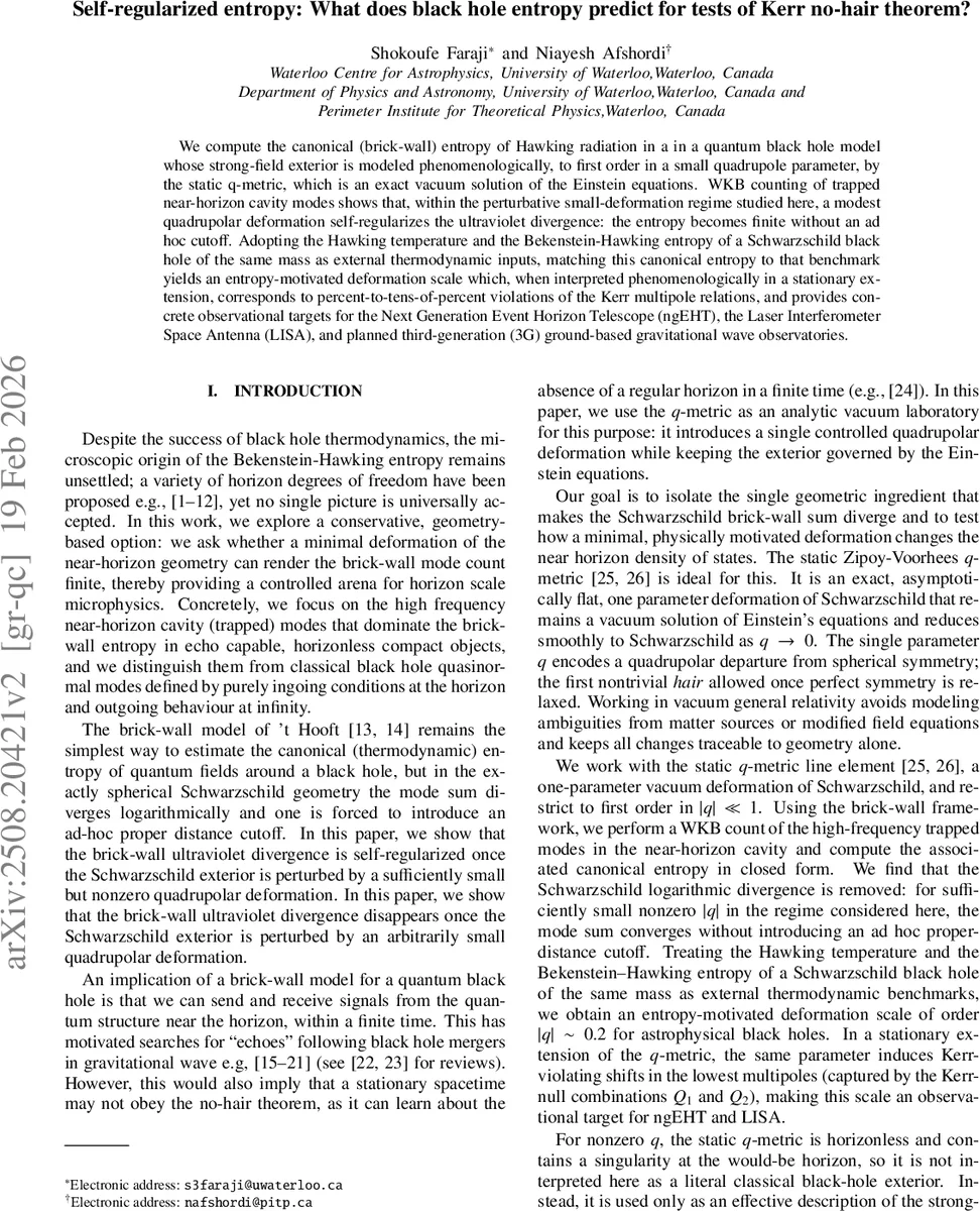 Self-regularized entropy: What does black hole entropy predict for tests of Kerr no-hair theorem?