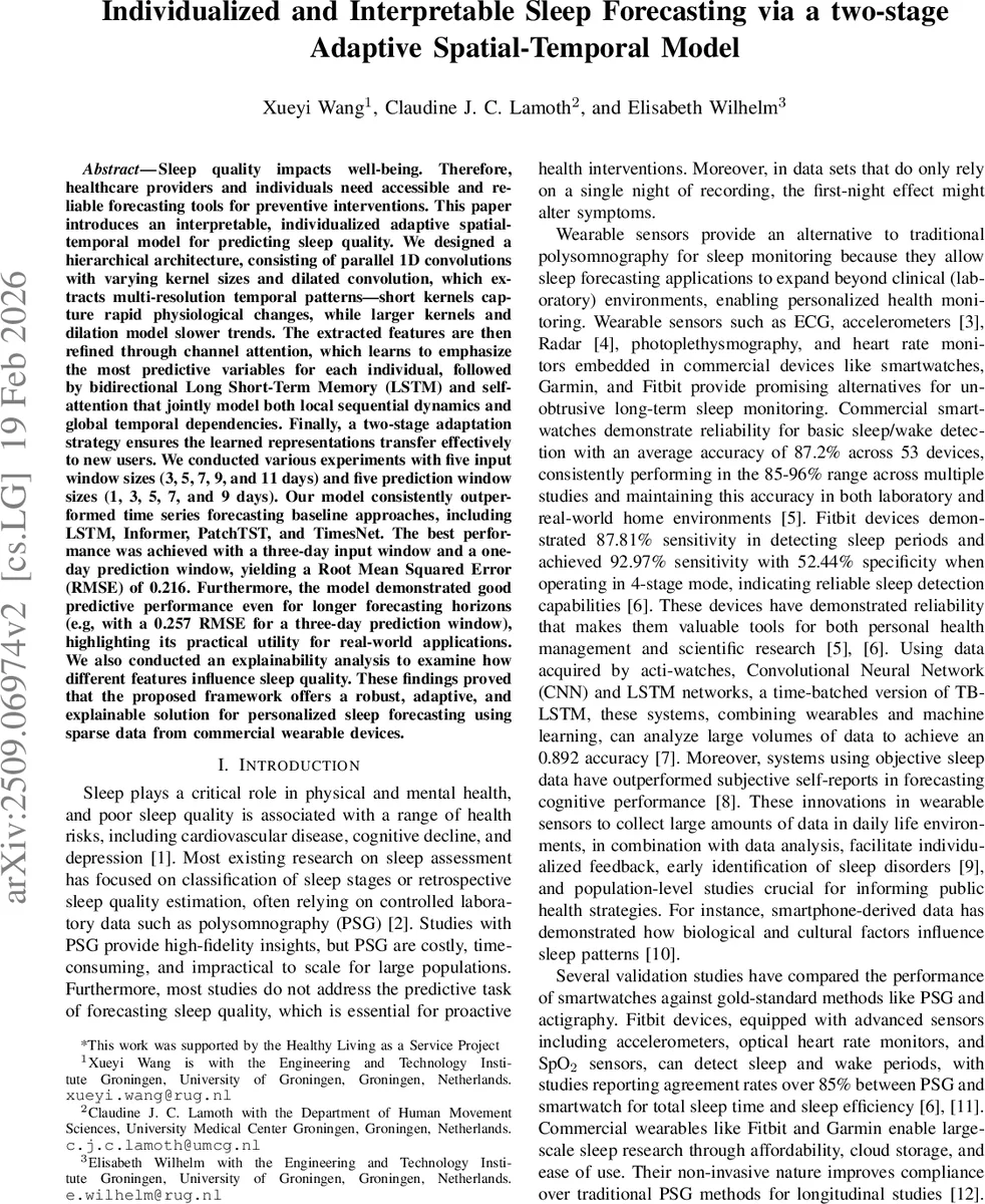 Individualized and Interpretable Sleep Forecasting via a Two-Stage Adaptive Spatial-Temporal Model