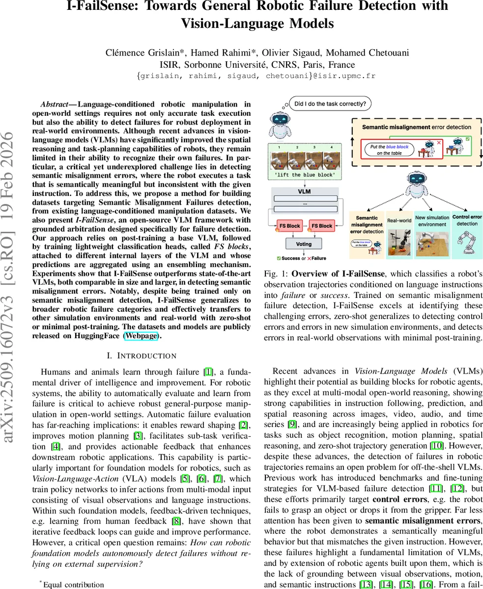 I-FailSense: Towards General Robotic Failure Detection with Vision-Language Models