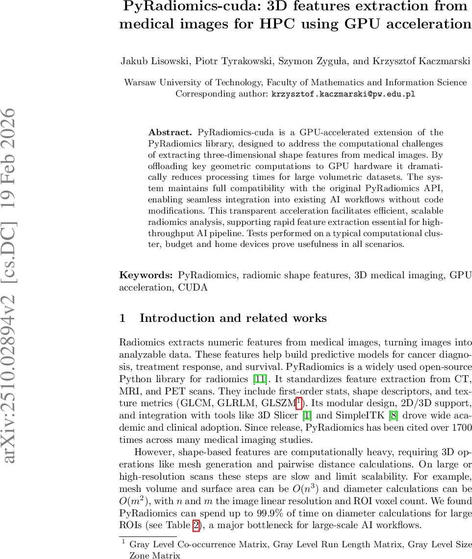 PyRadiomics-cuda: 3D features extraction from medical images for HPC using GPU acceleration
