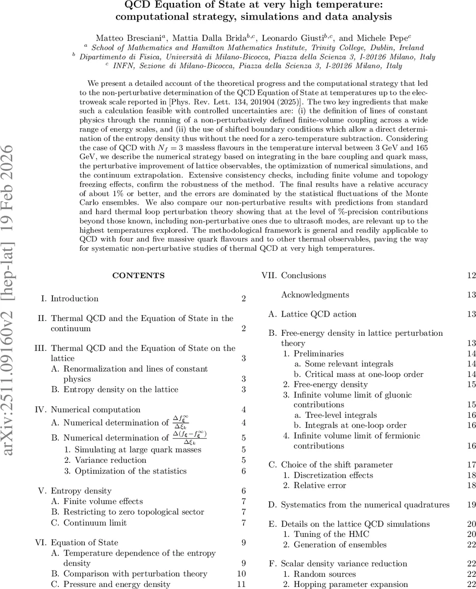 QCD Equation of State at very high temperature: computational strategy, simulations and data analysis