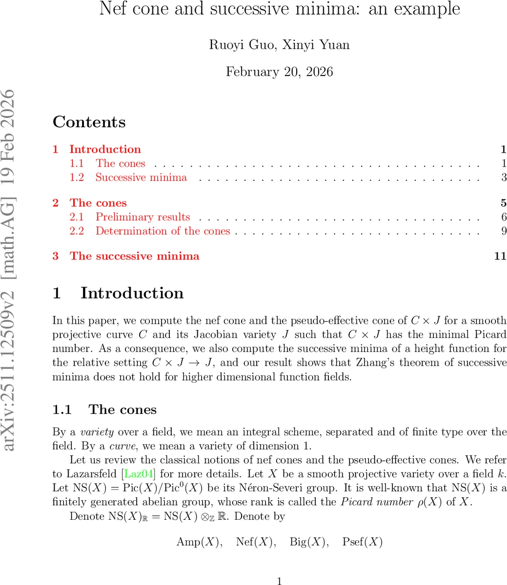 Nef cone and successive minima: an example